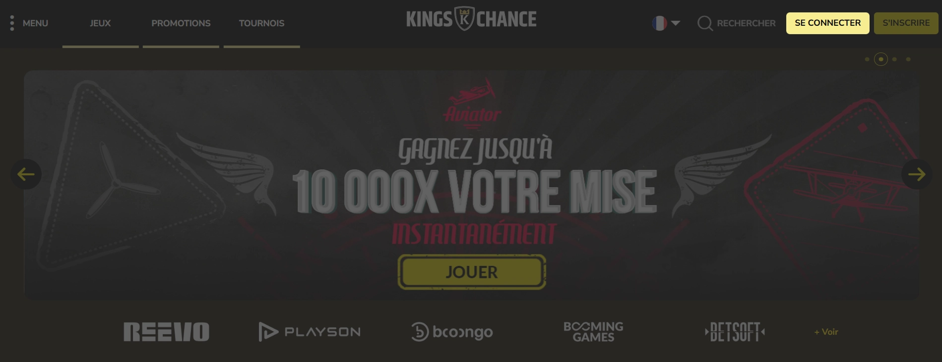 bouton de connexion sur Kings Chance